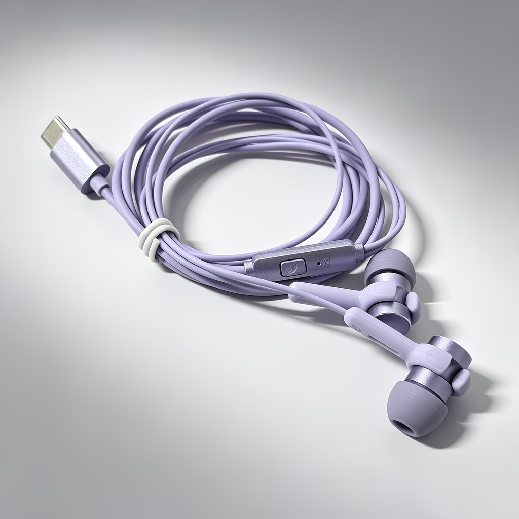 Type-C in ear purple noise cancelling wired earphones with high-definition sound quality/call noise cancelling function, portable