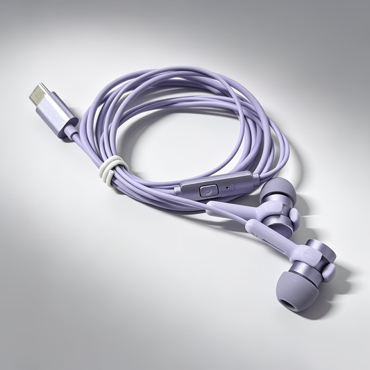 Type-C in ear purple noise cancelling wired earphones with high-definition sound quality/call noise cancelling function, portable