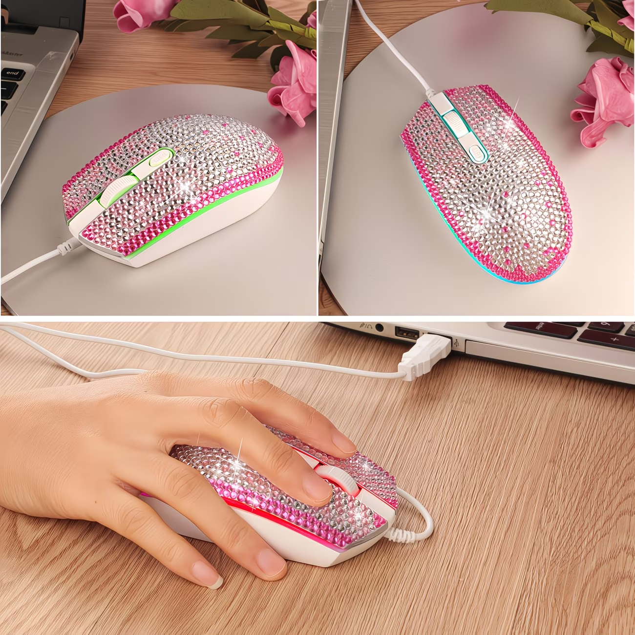 Sparkling rhinestone wired mouse - a sparkling crystal mouse suitable for desks, ladies, office decorations, and sparkling accessories
