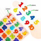 Mixed-color wooden letter and number puzzle