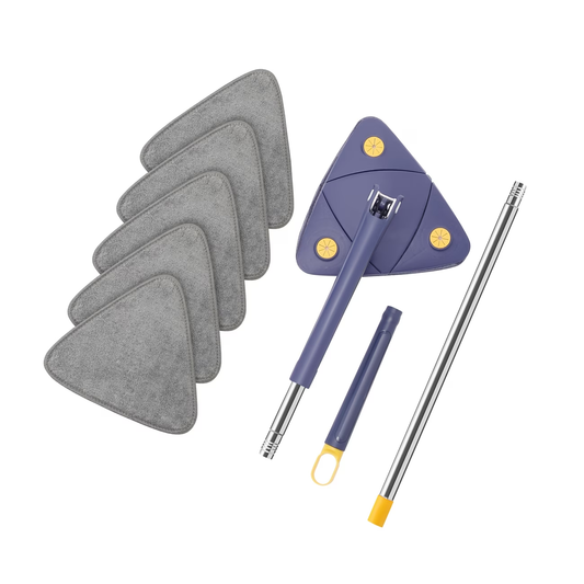 360° rotating triangular mop, adjustable and extendable.