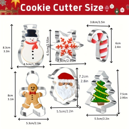 6-piece stainless steel Christmas cookie cutter set