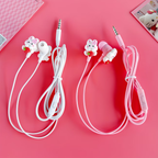 Wired earphones with DIY cute rabbit accessories, pink student earphones with microphone, clear sound quality
