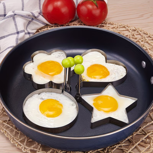 4-piece stainless steel egg mold set - heart-shaped, star shaped, floral, circular