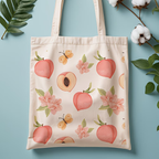 1 piece, peach blossom fruit canvas handbag, reusable grocery bag