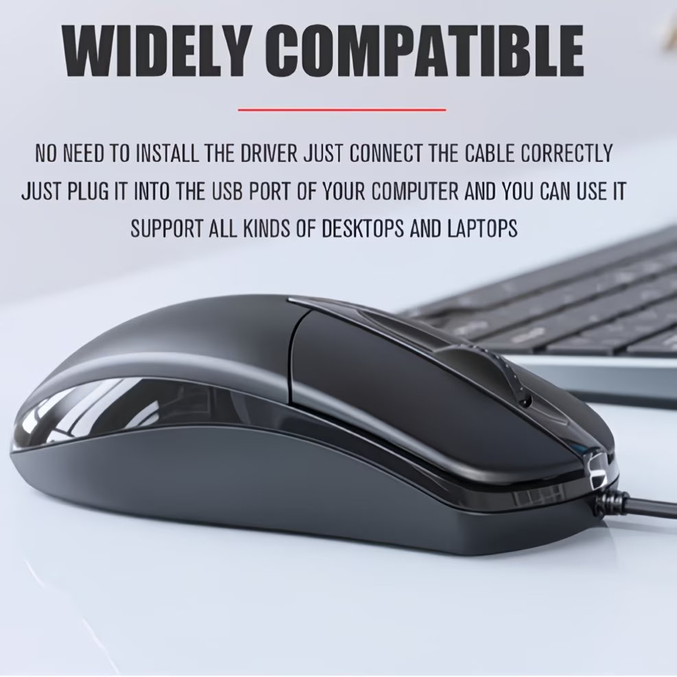 USB optical wired mouse, laptop, home office mouse, anti slip scroll wheel