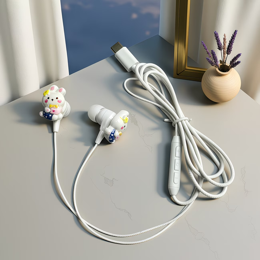 Cute cat shaped wired headphones with additional features, built-in microphone and volume adjustment