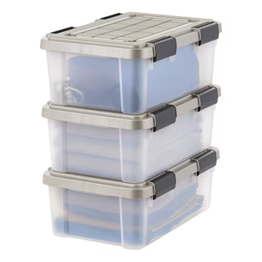 Four heavy-duty, BPA-free storage boxes with sealing lids and secure latches.