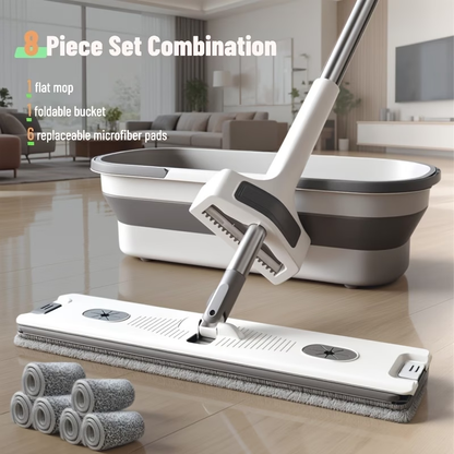 8-piece household mop bucket set, with scraper, quick-drying flat mop for lazy people.