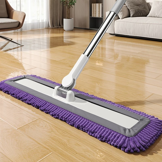 Large flat mop with a thickened plush cleaning pad, suitable for both wet and dry mopping.