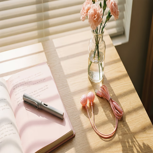 Type-C cartoon wired earphones with cute accessories, semi in ear pink earphones with built-in microphone and volume control