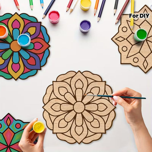 8-piece large wooden mandala painting set
