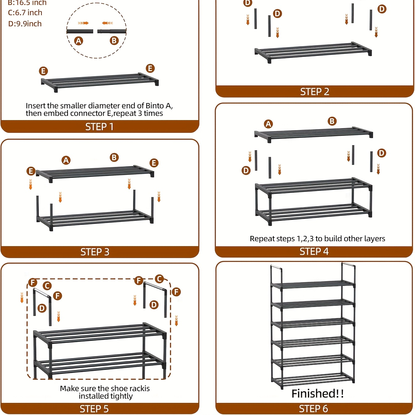 6 Tier Shoe Rack, Tall Capacity 30 Pairs Shoe Storage