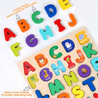 Mixed-color wooden letter and number puzzle