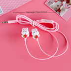 Wired earphones with DIY cute rabbit accessories, pink student earphones with microphone, clear sound quality