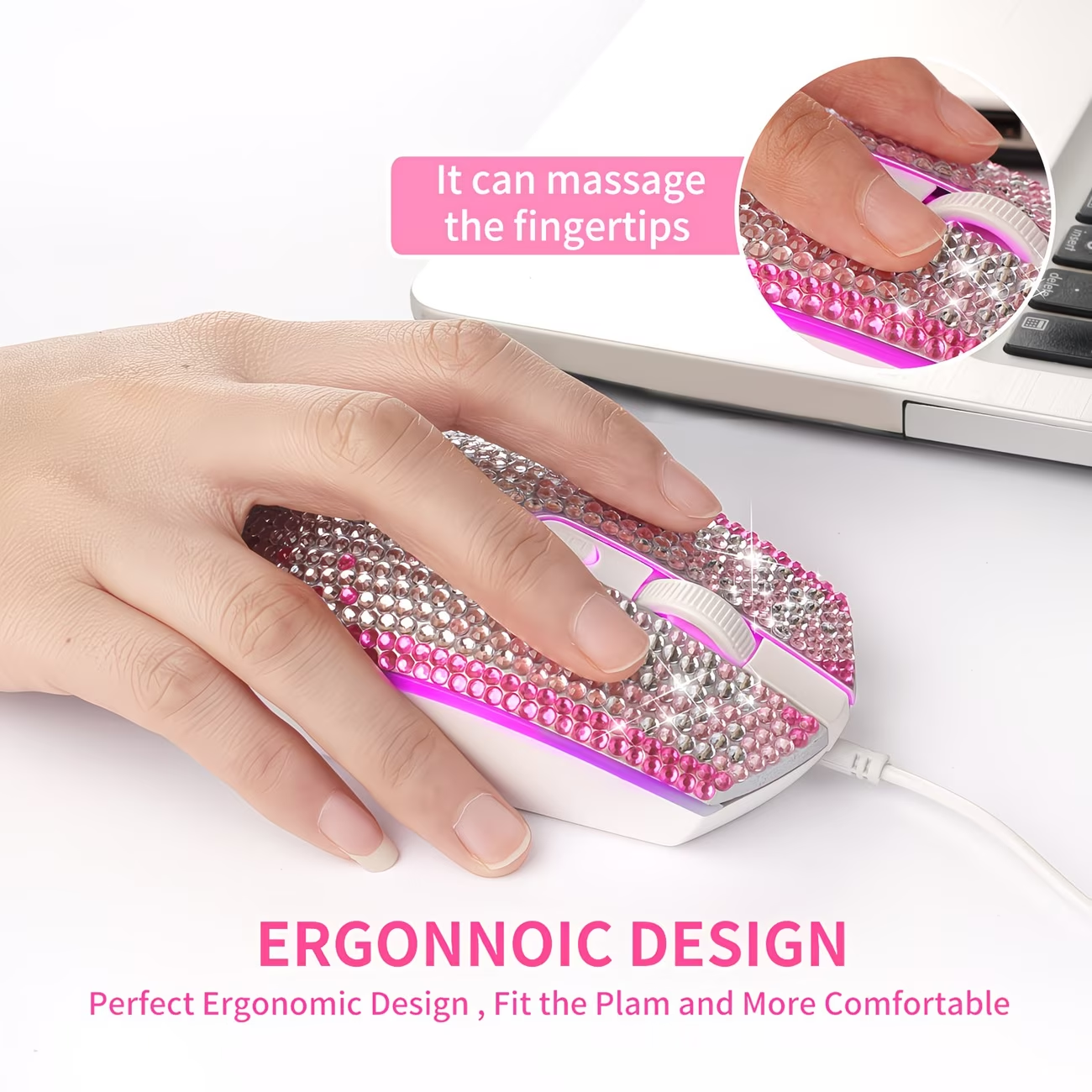 Sparkling rhinestone wired mouse - a sparkling crystal mouse suitable for desks, ladies, office decorations, and sparkling accessories