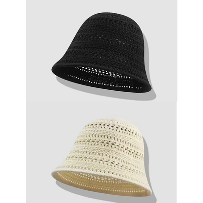 Fashionable openwork knitted bucket hat for women, small knitted bucket hat