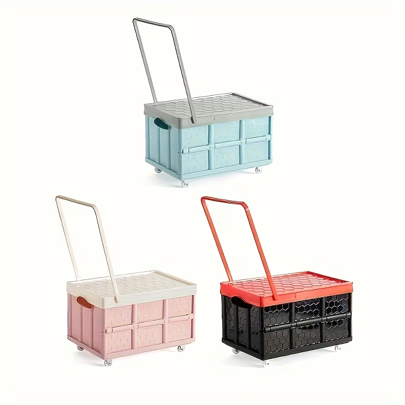 One portable clothing storage box with wheels and a pull rod.