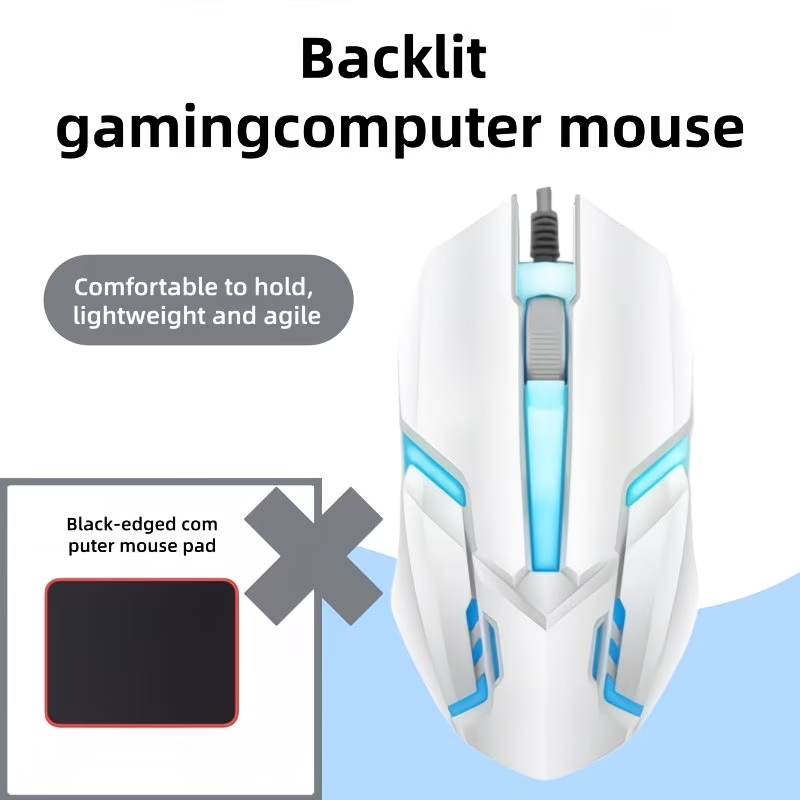 Wired gaming mouse with LED lights - ergonomically designed, USB connected, lightweight and portable, gaming mouse set, mouse and mouse pad in one