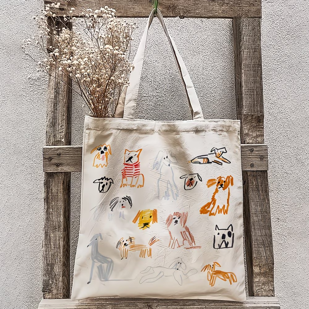 1 whimsical dog illustration canvas handbag