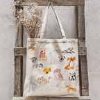 1 whimsical dog illustration canvas handbag