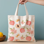 1 piece, peach blossom fruit canvas handbag, reusable grocery bag