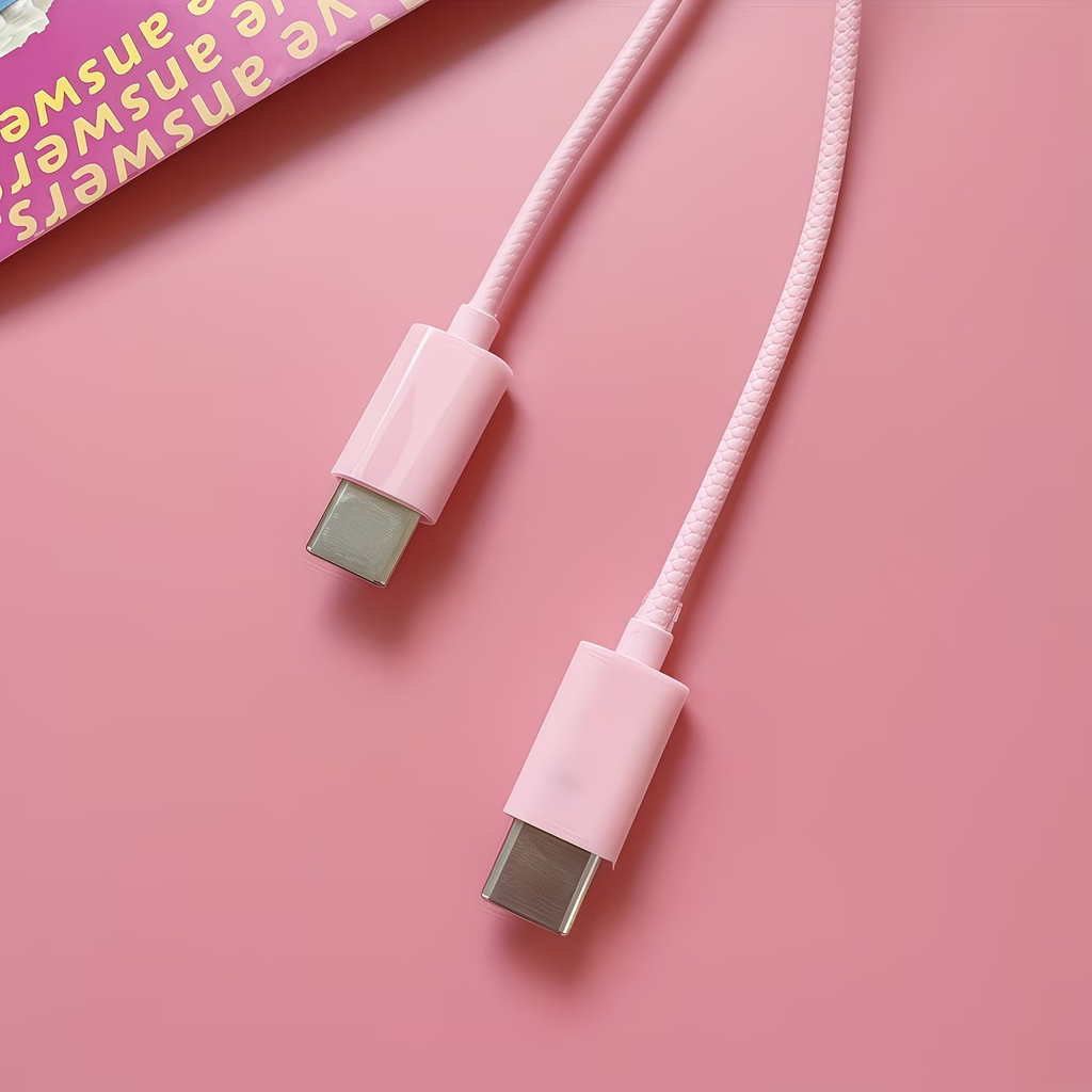 Pink new TYPE-C wired earphones with cute DIY cartoon jewelry, built-in microphone and volume adjustment