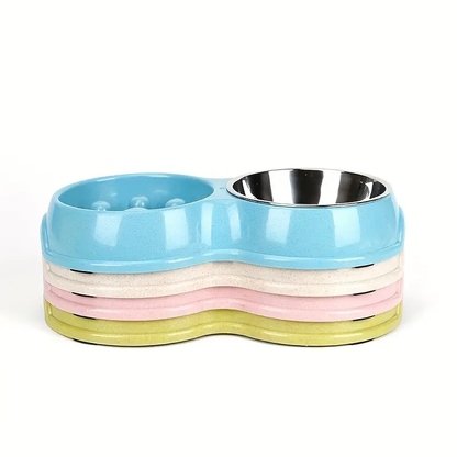 2-in-1 stainless steel slow feed/water bowl, suitable for dogs.