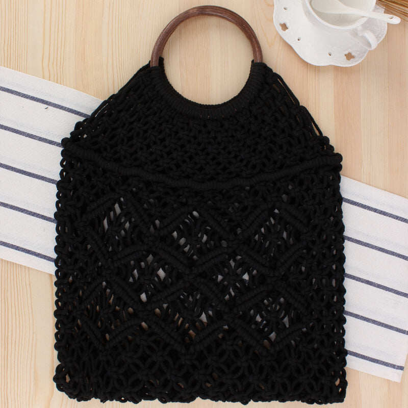 Handmade cotton rope net pocket beach bag