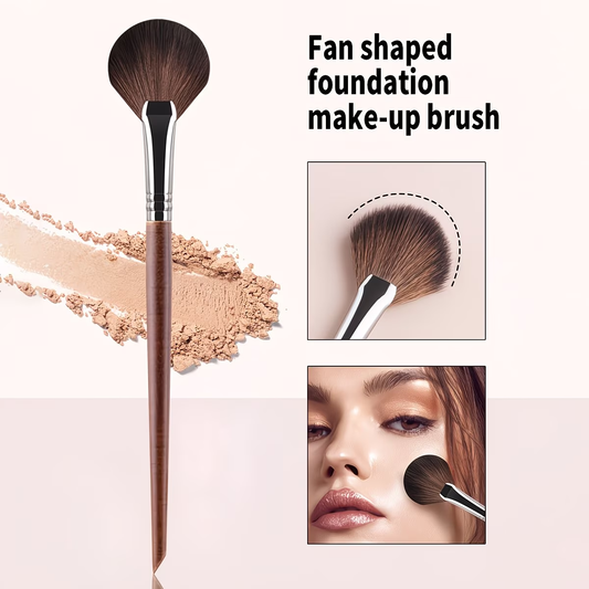1 fan-shaped highlighter pen, soft nylon smooth wooden handle, suitable for facial highlighting