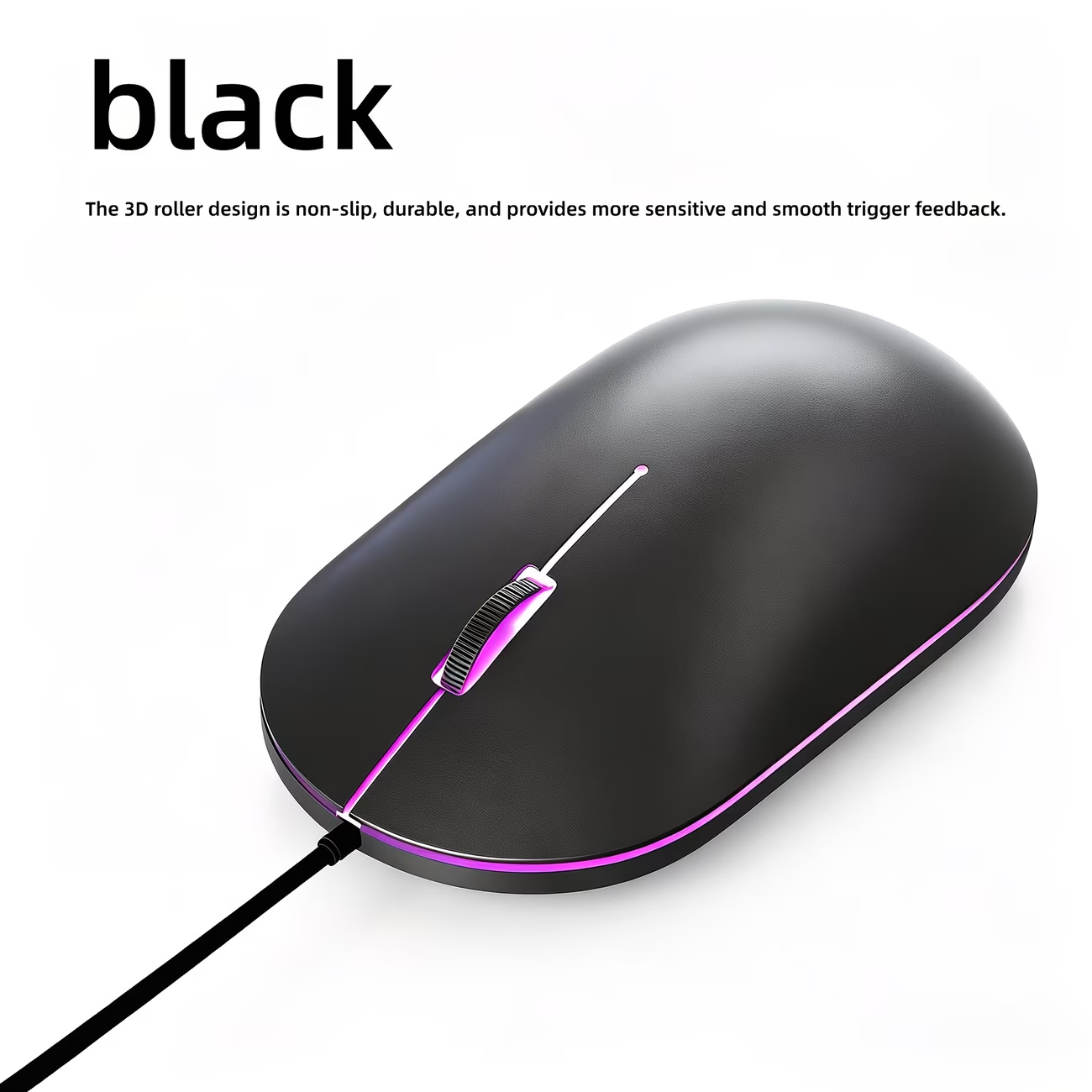 Portable seven color minimalist optical mouse with LED glare light, plug and play, anti slip scroll wheel, computer and laptop accessories