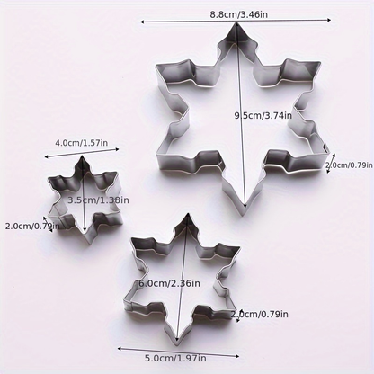 3-piece set of 3D Christmas snowflake stainless steel cookie cutters