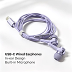 Type-C in ear purple noise cancelling wired earphones with high-definition sound quality/call noise cancelling function, portable