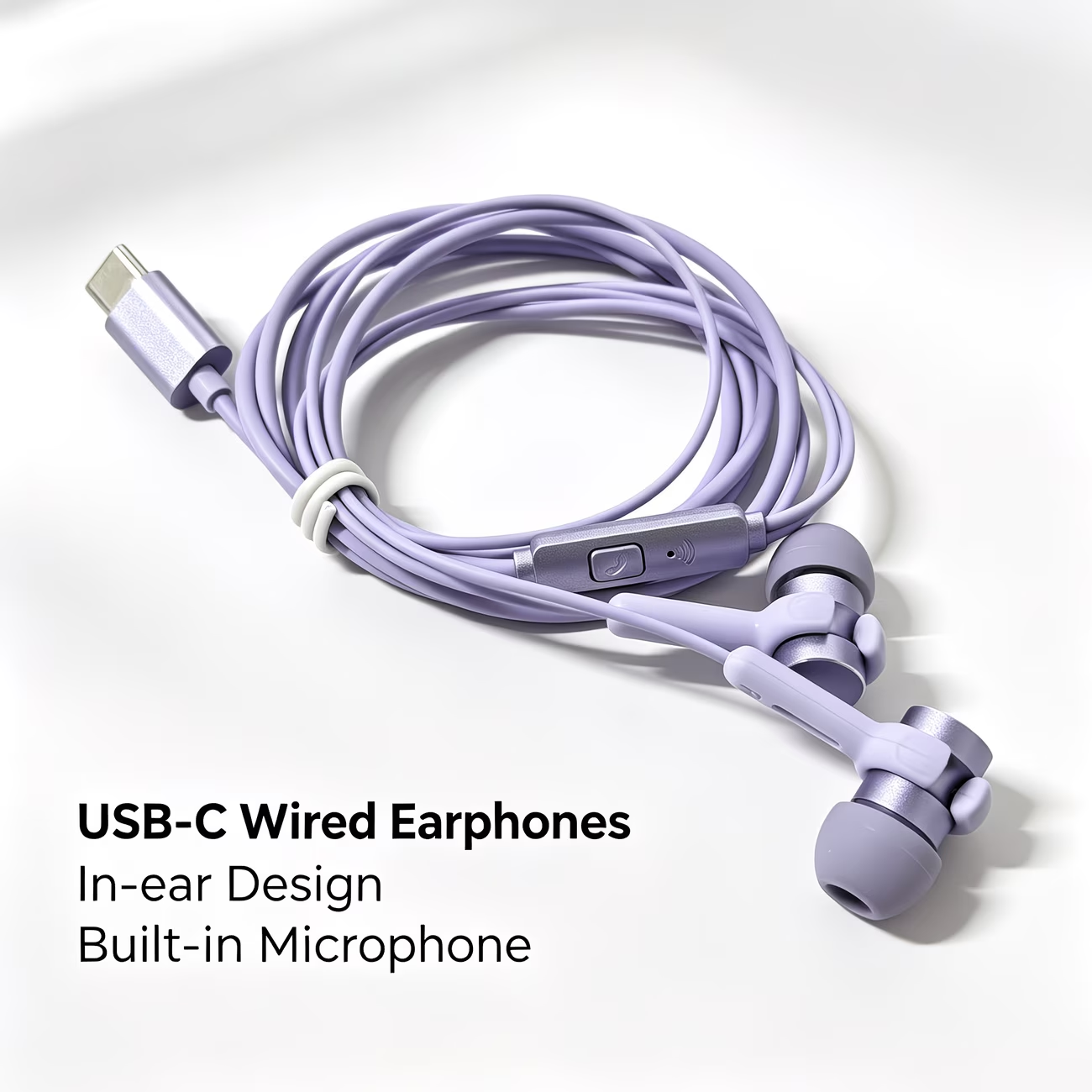 Type-C in ear purple noise cancelling wired earphones with high-definition sound quality/call noise cancelling function, portable