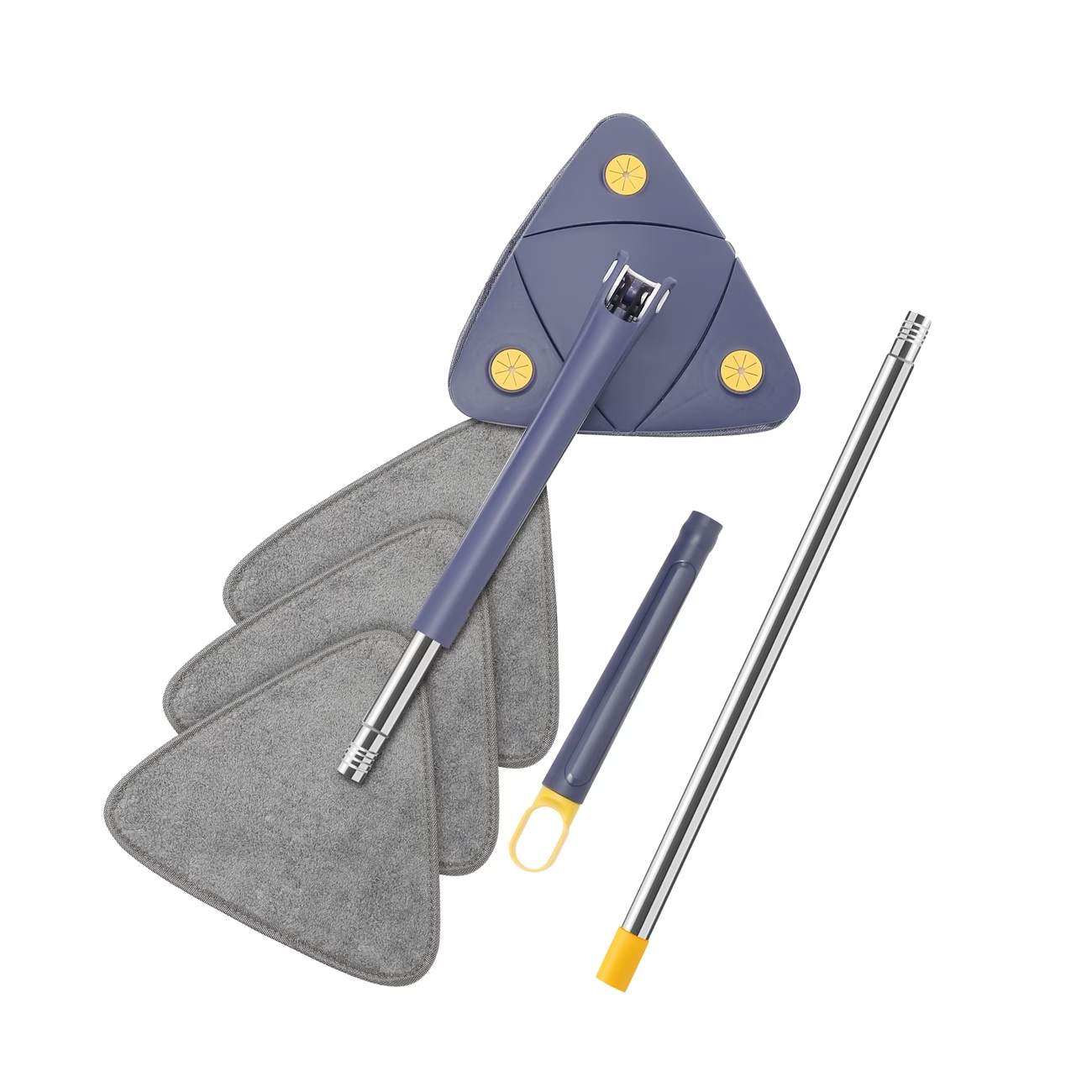 360° rotating triangular mop, adjustable and extendable.