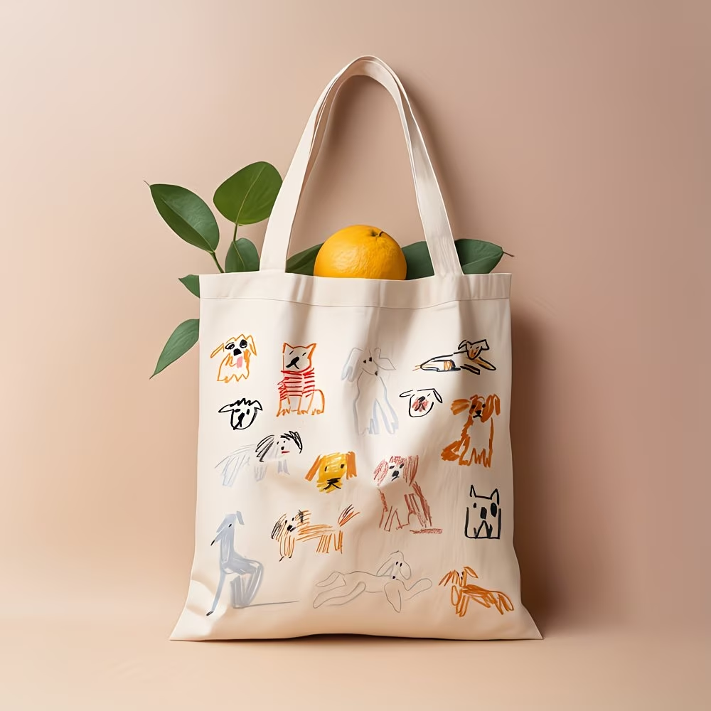 1 whimsical dog illustration canvas handbag