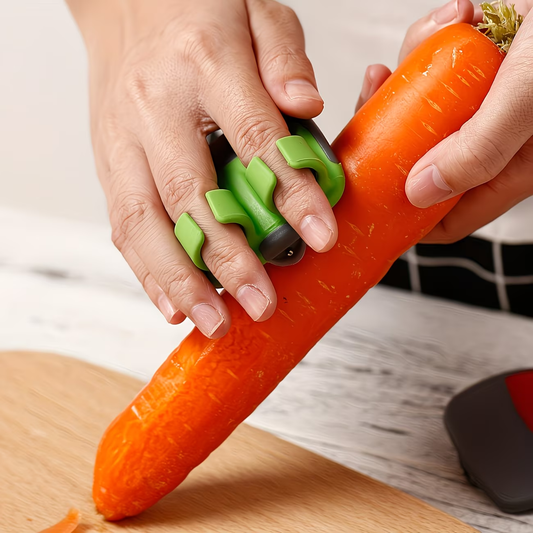 A stainless steel handheld peeler