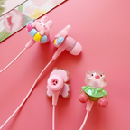 Pink new TYPE-C wired earphones with cute DIY cartoon jewelry, built-in microphone and volume adjustment