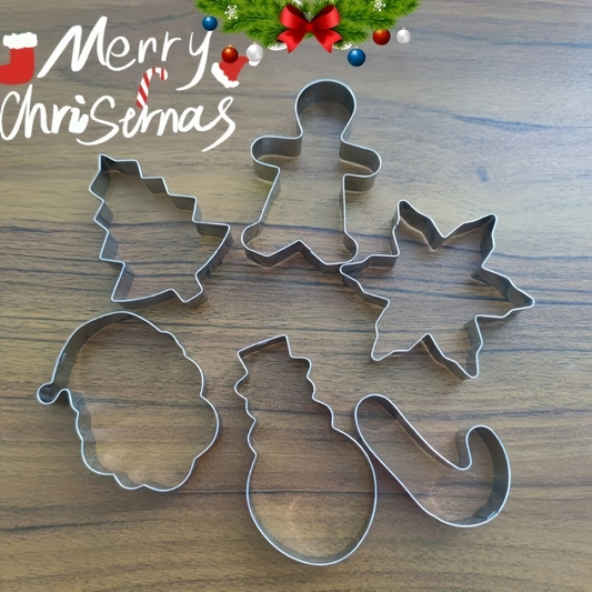 6-piece stainless steel Christmas cookie cutter set