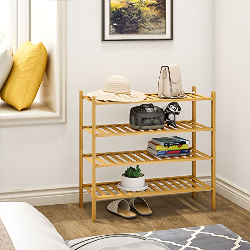 Four-tier bamboo shoe rack, suitable for both indoor and outdoor use.