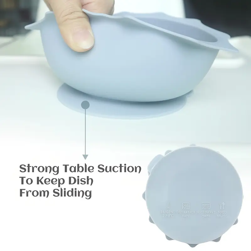Silicone pet food bowl with suction cup base, anti-tipping cat feeder/water bowl