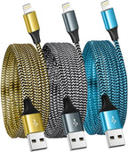 IPhone Charger 3-Piece Set 6FT USB Lightning Cable MFi Certified Fast Charging Nylon Braided