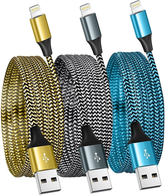 IPhone Charger 3-Piece Set 6FT USB Lightning Cable MFi Certified Fast Charging Nylon Braided