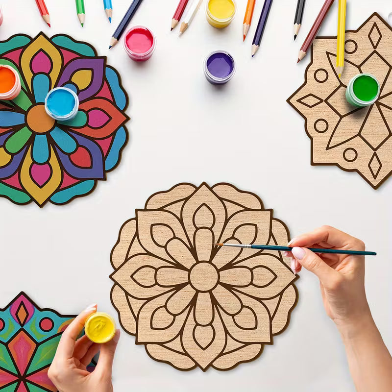 8-piece large wooden mandala painting set