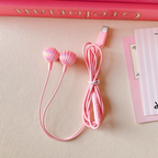 Type-C cartoon wired earphones with cute accessories, semi in ear pink earphones with built-in microphone and volume control