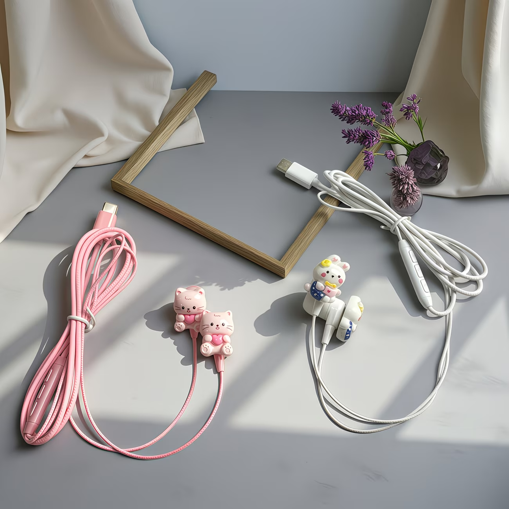 Cute cat shaped wired headphones with additional features, built-in microphone and volume adjustment