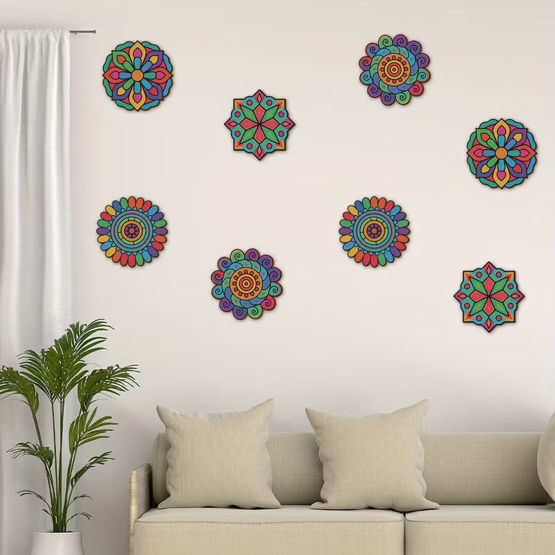 8-piece large wooden mandala painting set