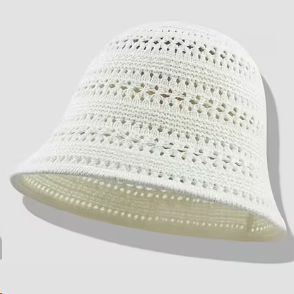 Fashionable openwork knitted bucket hat for women, small knitted bucket hat