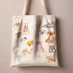 1 whimsical dog illustration canvas handbag