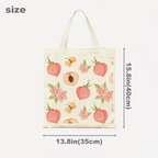 1 piece, peach blossom fruit canvas handbag, reusable grocery bag